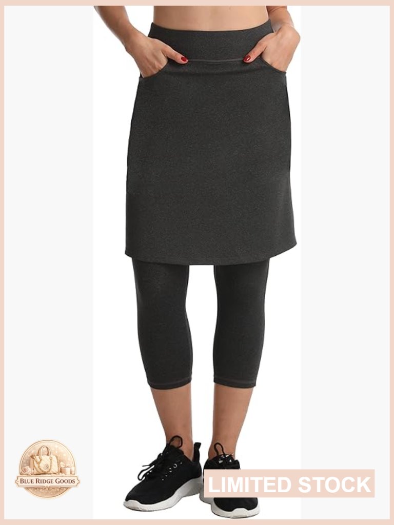 Knee Length Active Skirt With Attached Leggings Workout Capri Pants Tummy